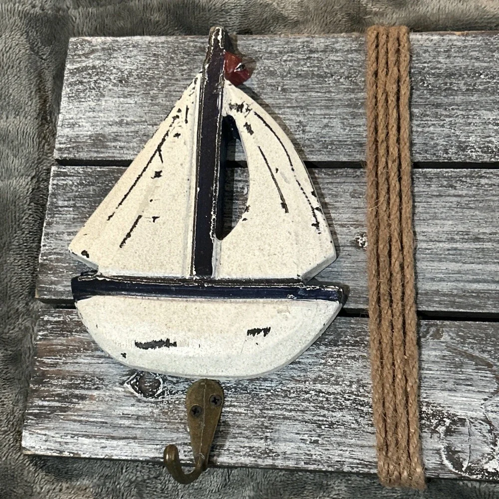 WALL MOUNTABLE NAUTICAL BEACH SAILING SEA THEMED CLOTHES‎ HANGER RACK 3 PRONGED